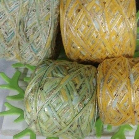 Микс мятный Лен с хлопком люрексом и пайетками 3 мм